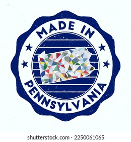 Hecho En Pensilvania. Sello de la ronda del estado de los Estados Unidos. Sello de Pensilvania con forma de borde. Banda vintage con texto circular y estrellas. Ilustración vectorial.