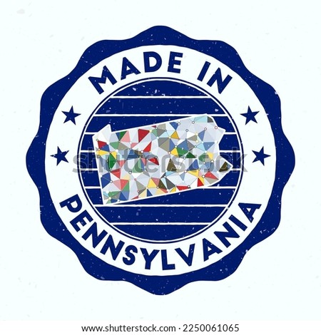 Made In Pennsylvania. US state round stamp. Seal of Pennsylvania with border shape. Vintage badge with circular text and stars. Vector illustration.