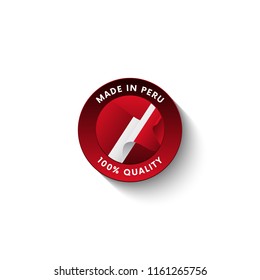 Made in Peru badge with Peru flag. Badge  with long shadow. Vector illustration. 