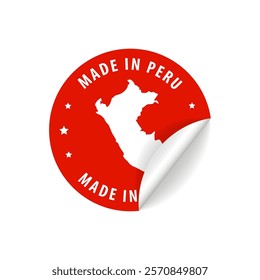 Made in Peru - Country Map Sticker. Best Quality. Original Product. Vector illustration.