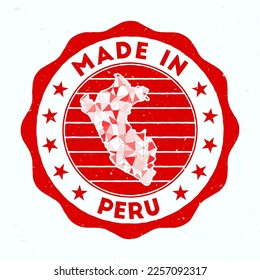 Made In Peru. country round stamp. Seal of Peru with border shape. Vintage badge with circular text and stars. Vector illustration.
