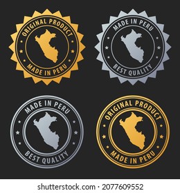 Made in Peru - gold and silver stamp set. Best quality. Original product. Vector illustration