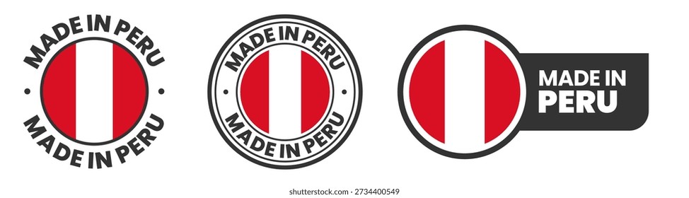 Made in peru labels, stamps, badges with peru flag template icon set
