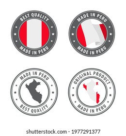 Made in Peru - set of labels, stamps, badges, with the Peru map and flag. Best quality. Original product. Vector illustration