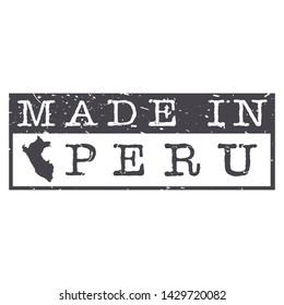 Made In Peru. Stamp Rectagle Map. Logo Icon Symbol. Design Certificated.