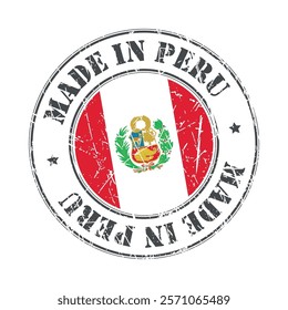 Made in Peru stamp scratched flag badge logo vector illustration