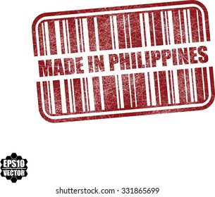Made in Philippines With Barcode And Shadow Red Grunge Stamp Isolated On White Background. Vector illustration