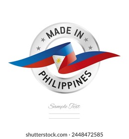 Hergestellt auf den Philippinen. Philippinen Flagge Band mit Kreis Silber Ring Siegel Stempel Symbol. Philippinen Zeichen Label Vektorgrafik isoliert auf weißem Hintergrund