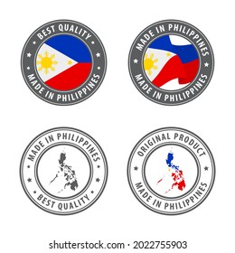 Made in Philippines - set of labels, stamps, badges, with the Philippines map and flag. Best quality. Original product. Vector illustration