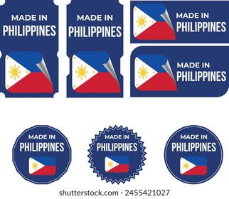 Made in Philippines, vector logos with Philippines flag painted circles and stripe