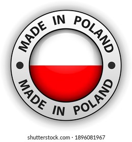 Made in Poland 3D icon, vector shiny button.