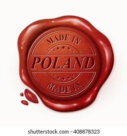 made in Poland 3d illustration red wax seal over white background