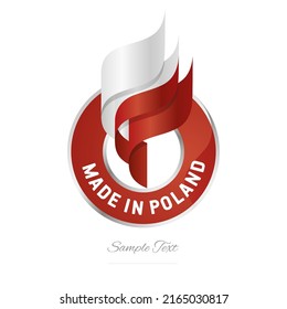 Made In Poland Abstract Wavy Flag Torch Flame White Red Modern Ribbon Strip Logo Icon Vector