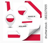 Made in Poland collection of ribbon, label, stickers, pointer, badge, icon and page curl with Polish flag symbol on design element. Vector EPS 10 illustration isolated on white background.