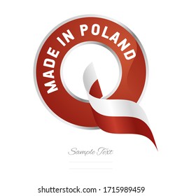 Made in Poland flag ribbon Quality Q sign logo red color label button banner