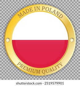 Made in Poland gold badge. Premium quality badge with shadow underneath