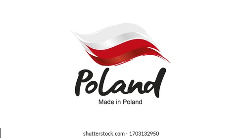 Made In Poland Handwritten Flag Ribbon Typography Lettering Logo Label Banner