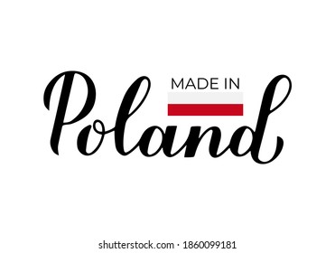 Made in Poland handwritten label. Calligraphy hand lettering. Quality mark vector icon. Perfect for logo design, tags, badges, stickers, emblem, product package, etc.