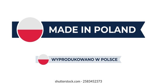 Made in Poland label with Polish flag colors. High-quality certification badge for Polish products, branding, and manufacturing authenticity