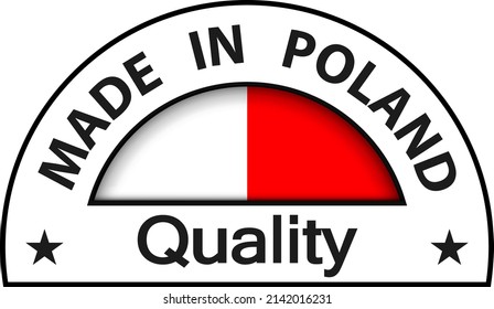 Made in Poland Quality icon, circle button, vector Polish quality certificate illustration.