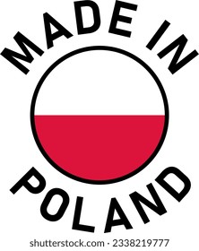 Made in Poland Round Badge Product Tag Symbol with Flag in Circle and Text around it. Vector Image.