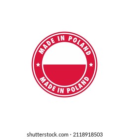 Made in Poland round label icon. stamp, sign, sticker, badge, symbol, emblem, logo print with Polish flag. Vector illustration EPS 10.