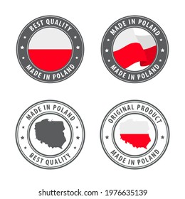 Made in Poland - set of labels, stamps, badges, with the Poland map and flag. Best quality. Original product. Vector illustration