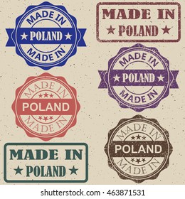 Made in Poland set of stamps vector illustration.