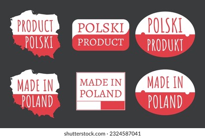 Hergestellt in Polen. Set, Aufkleber, Etikett, Logo. 