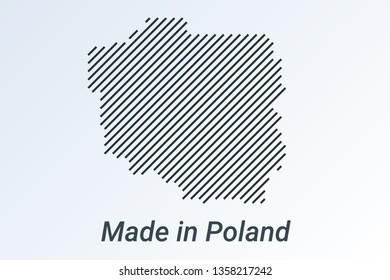 Made in Poland, striped map in a black strip on a silver background. vector illustration
