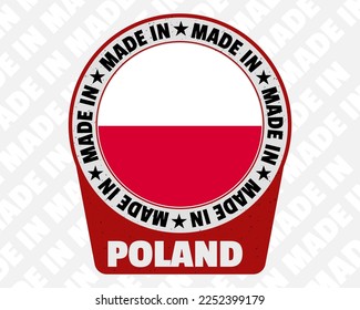 Hergestellt in Polen, Vektorschild, einfaches, isoliertes Symbol mit Länderflagge, Polnische Ursprungskennzeichnung, Design, gerundet in Text