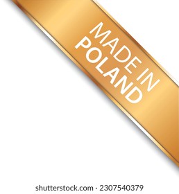 MADE IN POLAND - vector illustration of gold corner ribbon banner with gold colored frame