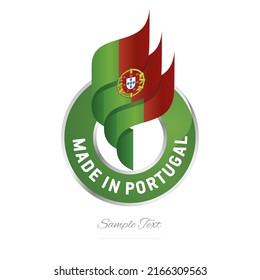 Made in Portugal Abstract wavy flag torch flame green red modern ribbon strip logo icon vector