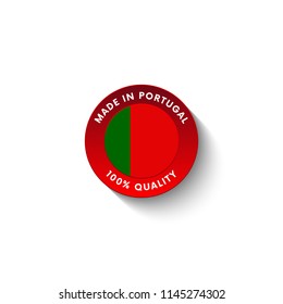 Made in Portugal badge with Portugal flag. Badge  with long shadow. Vector illustration. 