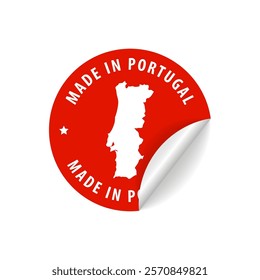 Made in Portugal - Country Map Sticker. Best Quality. Original Product. Vector illustration.