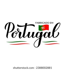 Made in Portugal handwritten label in Portuguese. Quality mark icon. Calligraphy hand lettering. Vector template for logo design, tags, badges, stickers, emblem, product package, etc.