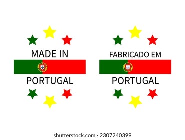 Made in Portugal labels in English and in Portuguese languages. Quality mark vector icon. Perfect for logo design, tags, badges, stickers, emblem, product package, etc.