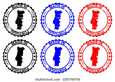 Made in  Portugal - rubber stamp - vector,  Portugal map pattern - black, blue and red
