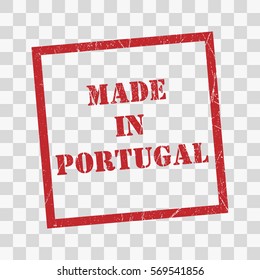 made in Portugal text rubber seal stamp watermark. Caption inside rounded rectangular banner with grunge design and dirty texture. Slanted vector ink sticker on paper background.
