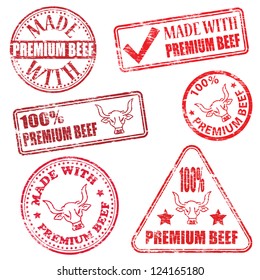 Made with premium beef. Rubber stamp vector illustrations