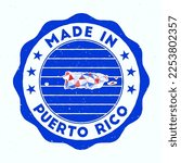 Made In Puerto Rico. country round stamp. Seal of Puerto Rico with border shape. Vintage badge with circular text and stars. Vector illustration.