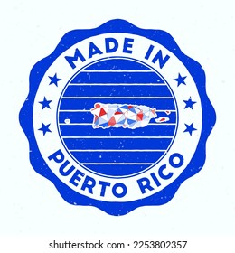Made In Puerto Rico. country round stamp. Seal of Puerto Rico with border shape. Vintage badge with circular text and stars. Vector illustration.
