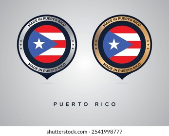 Feito em Porto Rico. etiquetas, adesivos, ponteiro, crachá e símbolo da bandeira de Porto Rico ícone. Ilustração de vetor de coleção