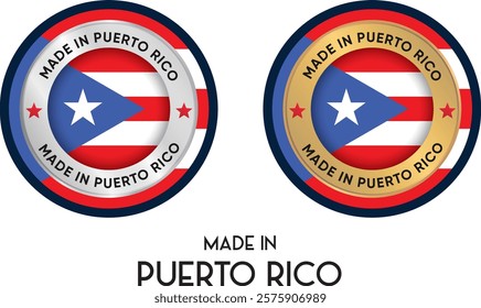 Made in Puerto Rico. Premium labels, stickers, pointer, badge and symbol of Puerto Rico flag icon. Collection vector illustration