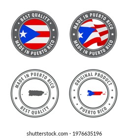 Made in Puerto Rico - set of labels, stamps, badges, with the Puerto Rico map and flag. Best quality. Original product. Vector illustration