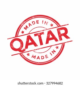 Made in Qatar red vector graphic. Round rubber stamp isolated on white background. With vintage texture.
