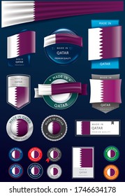 Made in QATAR Seal and Icon Collection,QATARI National Flag (Vector Art)
