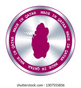 Made in Qatar seal or stamp. Round hologram sign for label design and national marketing.