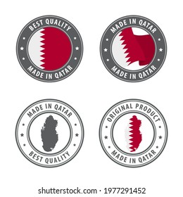 Made in Qatar - set of labels, stamps, badges, with the Qatar map and flag. Best quality. Original product. Vector illustration