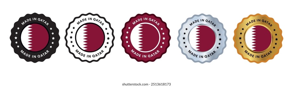 Feito no Catar conjunto de selo de assinatura emblema, com cor variana vermelho, roxo, prata, ouro, preto adequado para produtos fabricados, militar, agricultura ou ilustração de vetor alimentar eps texto editável